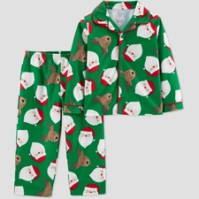 Carter's Boys Flannel Santa Long Sleeve Christmas Pajama Set Green 12M