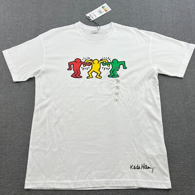 KEITH HARING Dancing Friends Ripple Junction Shirt Medium Kurzarm Weiß