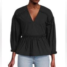 $325 NWT Rhode Black Arya Cotton Peplum Top Sz Large