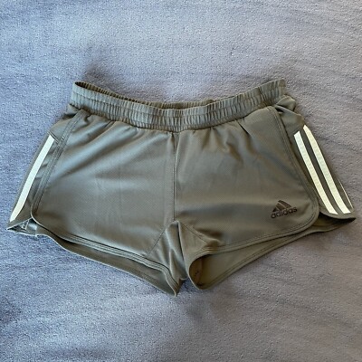 Adidas Climalite Women's Green Athletic Running Shorts Three Stripe Small