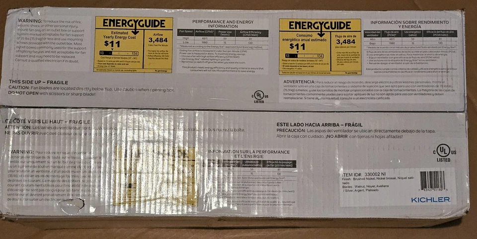 Kichler Vassar LED 52 Inch Blade Fan Brushed Nickel Finish 330002NI NEW IN BOX - Image 3 of 3