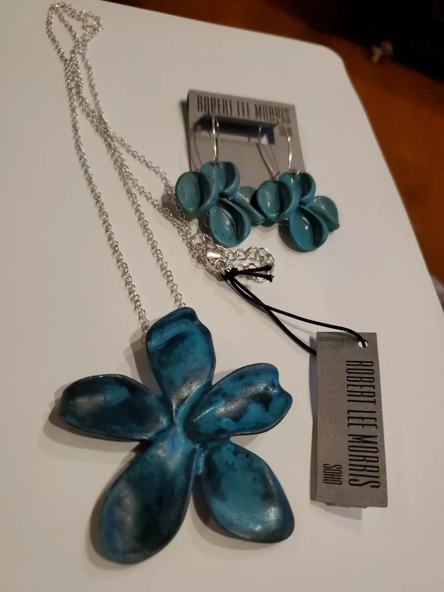 Robert Lee Morris Sculptural Flower Pendant Necklace earrings NWT Turquoise