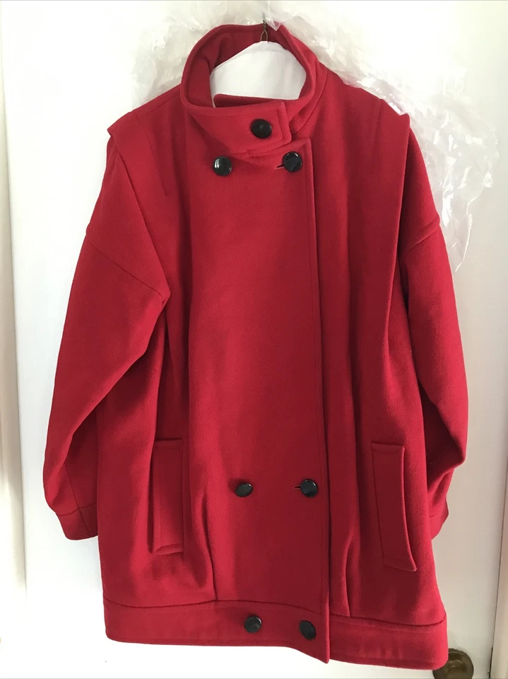 International Scene Wool Coat Double Breasted Lined Red Pea Women 9/10 Vintage - Image 2 of 4