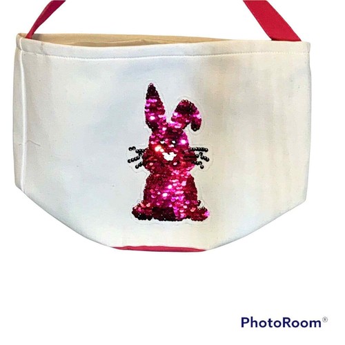 SET OF 2 NEW Easter Bunny Basket Bucket Rabbit Bag Egg Hunt Tote Reusable PINK - Picture 2 of 10