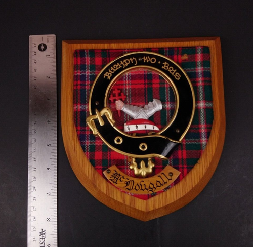 VTG Scottish Clan Macdougall Crest Tartan Motto Buaidh No Bas 8" Wooden Plaque - Picture 4 of 6