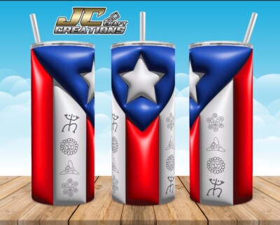 Puerto Rico Flag Tumbler 20 oz skinny Sublimated Boricua PR 3D Flag.