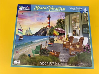 White Mountain Puzzles ''Beach Vacation'' 1000 Piece Jigsaw Puzzle Complete #1458