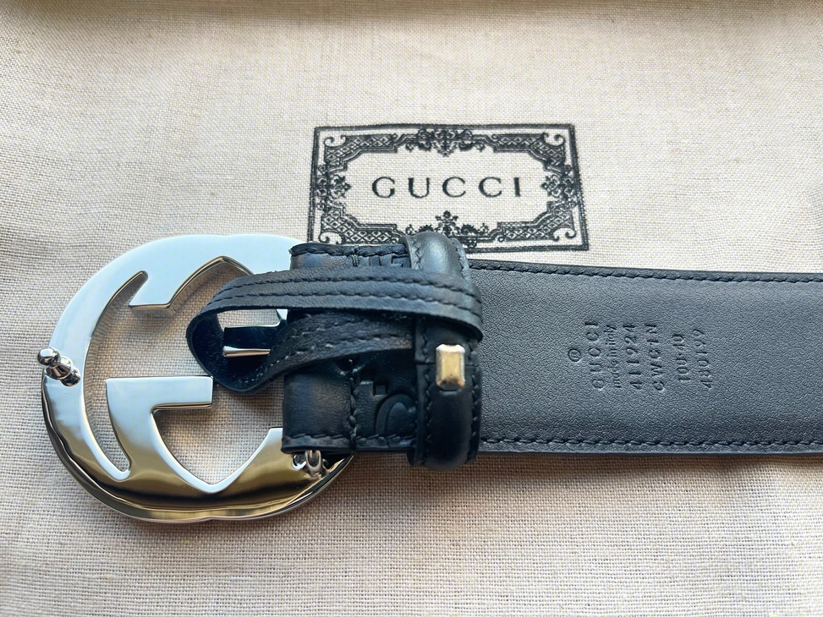 NEW! GUCCI Men's GG Logo Leather Belt Black Color 411924 NEW! GUCCI Men's GG Logo Leather Belt Black Color 411924