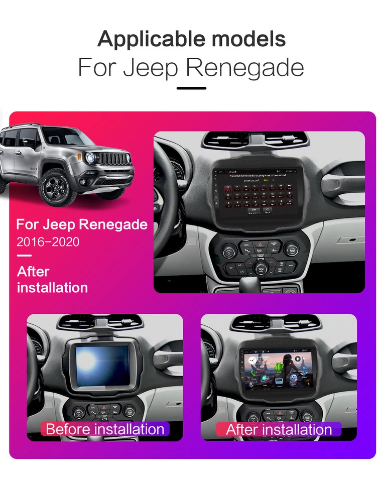 9" Per Jeep Renegade 2015-2020 Autoradio CarPlay Android 14 GPS Navi OBD AM 32GB - Immagine 2 di 4