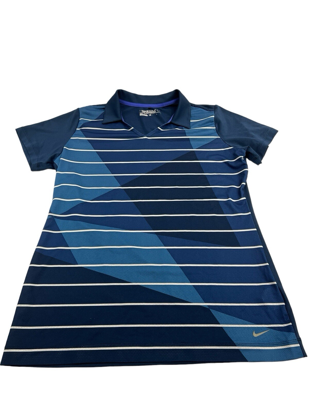 Nike Golf Tour Performance Dri Fit Womens Top polo shirt size L Blue stripes