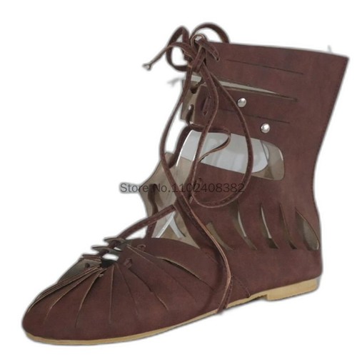 Botas góticas medievales zapatos con cordones disfraz sandalias planas talla 8,5 42 - Imagen 4 de 7