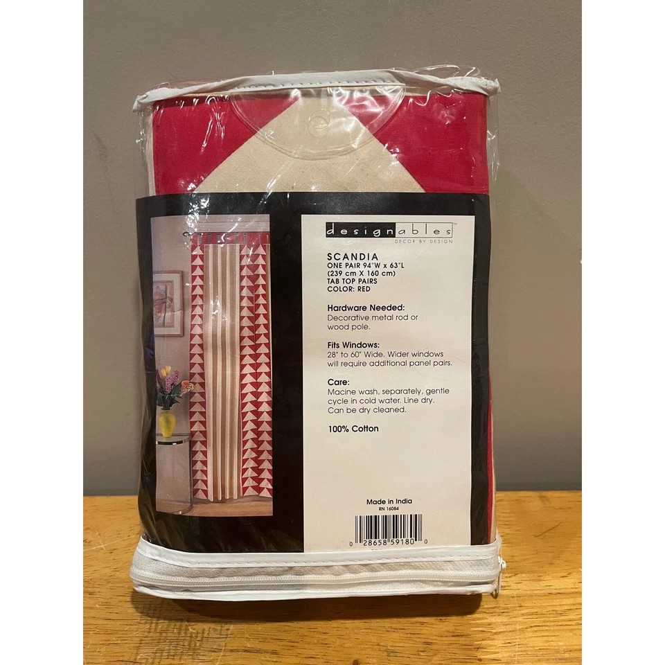 Designables Scandia Red Retro 80s Triangle  Curtain Panels Pair 94x63 Tab Top - Image 4 of 4