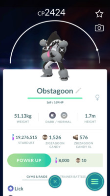 Pokémon Trade GO - Obstagoon with Legacy move & 2nd Charge for PVP Ultra