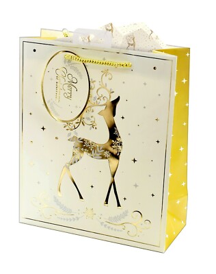 Geschenktüte Frohe Weihnachten Goldener Hirsch mittel glänzend Weihnachtsgeschenktüte
