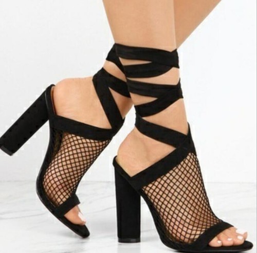Women Sexy Mesh Strappy Block High 