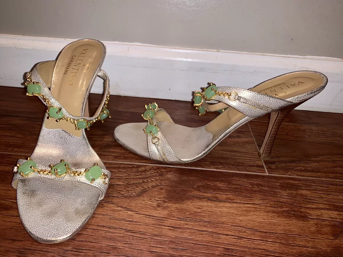 Valentino Green Stone W/Gold Heels Shoes Size 8 (39) eBay