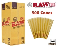 Authentic RAW Classic 1 1/4 Size Pre-Rolled Cone 500 Pack & Fast Shipping
