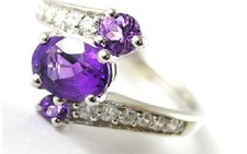 Genuine 3 Amethyst  White Topaz SSilver Ring-Sz 6