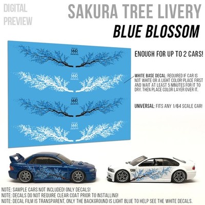 1/64 Scale SAKURA CHERRY BLOSSOM Tree WaterSlide White Toner Decals for Hot