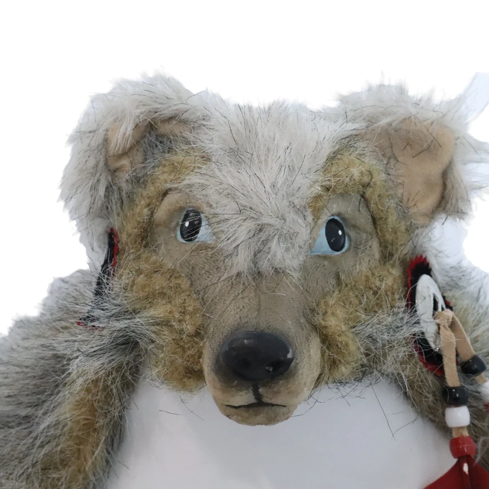 Tocado indio nativo americano lobo imitación piel plumas decoración muñeca miniatura Foto 4 de 4