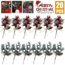 20PCS Artificial Christmas Floral Picks, Fake Berry Picks Stems, Pine Branches