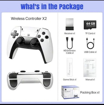 Game Stick Pro 4K 64GB Console 2 Wireless Controllers 23 Emulators 20000+ Games