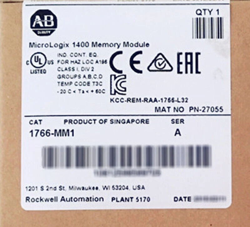 Módulo de memoria 1766-MM1 AB MicroLogix 1400 1766-MM1 envío rápido HT 1 PIEZA Foto 2 de 2