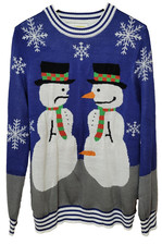 Tipsy Elves Sweater Mens Large Blue Gray Snowman Ugly Christmas Pullover Knit