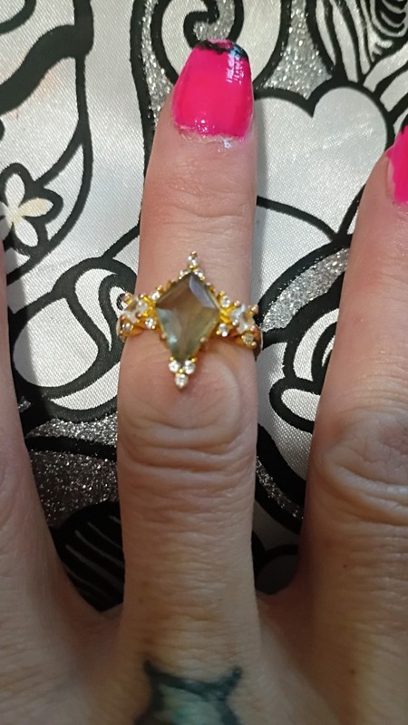 Long HGold Tone Cocktail Ring Emerald-Cut Brown Rectangular Stone Prong Set Sz 7