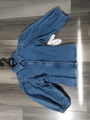  Scoop Women's Blue Solid Collared Button Denim 3/4 Puff Sleeve Shirt (XS 0-2)
