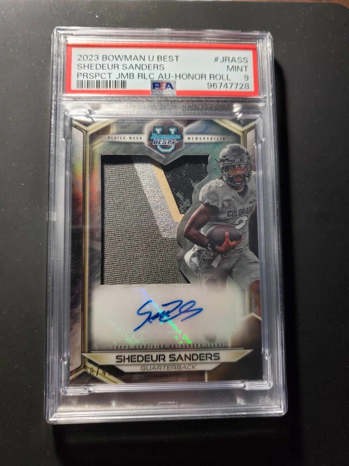 Shedeur Sanders Colorado Buffaloes 2023 Bowmans Best U Jumbo Patch Auto #/49 Colorado PSA 9 Browns 