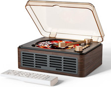 Retro CD Player with Bluetooth Speakers FM Radio Portable Walnut Brown