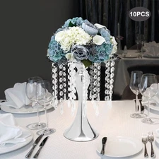 10* Silver Flower Stands Round Tabletop Wedding Centerpieces Flower Stand 26cm
