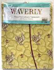 WAVERLY Toile Rooster Vinyl Round Tablecloth ...