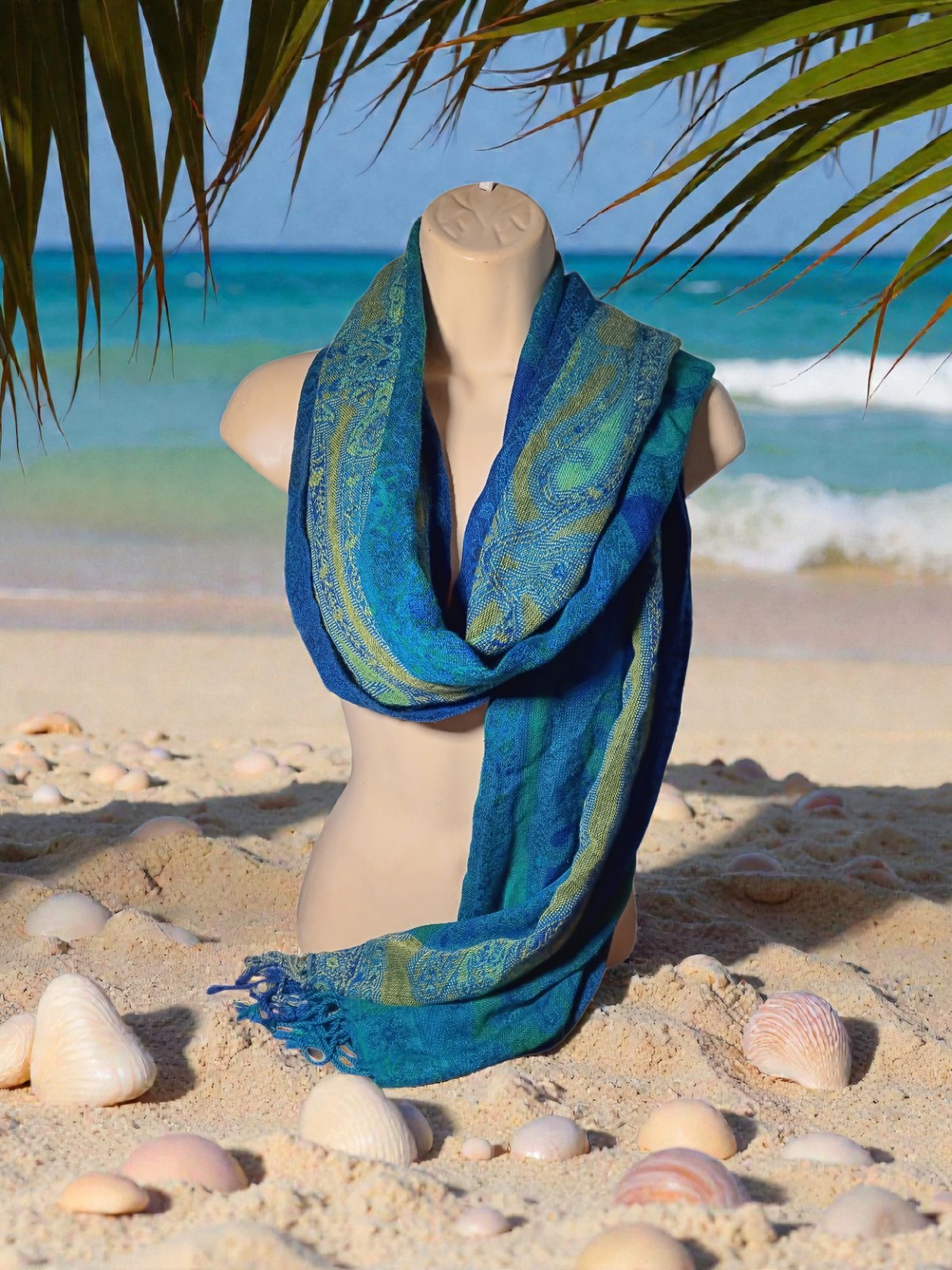 Womens Long Rectangular Fleur De Lis Tasseled Sca… - image 1