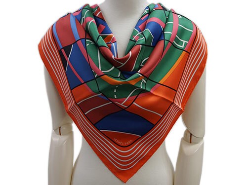 RARE HERMES Carr 90 Silk Scarf 90cm Large Square SPORT Oran