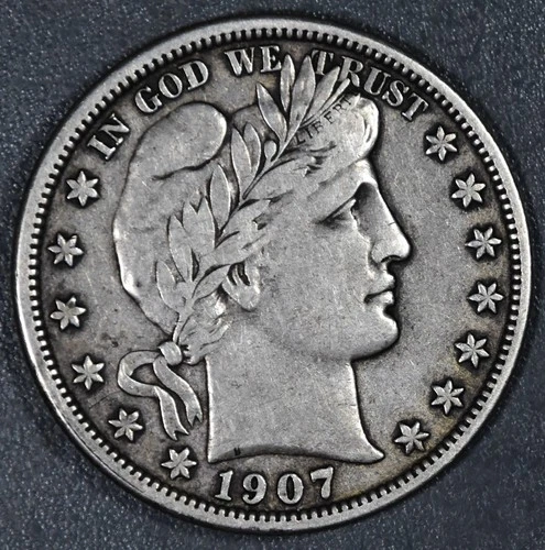 1907 50C BARBER SILVER HALF KM# 116 Grade:  VF A6618