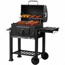 CHARCOAL BBQ GRILL STAINLESS STEEL BARBEQUE PORTABLE GARDEN SMOKER TROLLEY