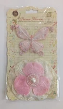 Prima Marketing Andora Pink Pearl Paper Flower & Butterfly Embellishments