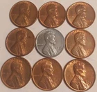 Total of 9 Lincoln Wheat Cents Uncirculated Red & RB Different Dates Free Post