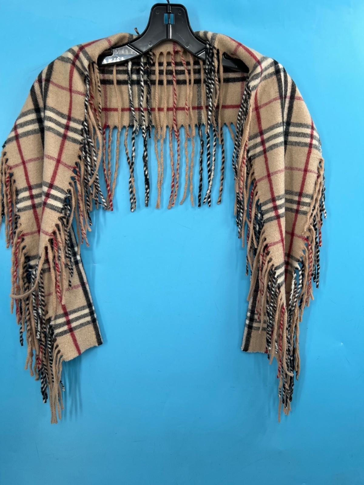 BURBERRY London 100% Cashmere Beige Plaid Scarf 53