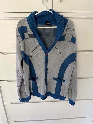 Elhoffer Design Star Wars Shawl Cardigan Teal Blue Robot Droid Knit Grey Unisex
