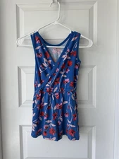 Tea Collection Girls Blue Cotton Floral Romper Jumper Size 8