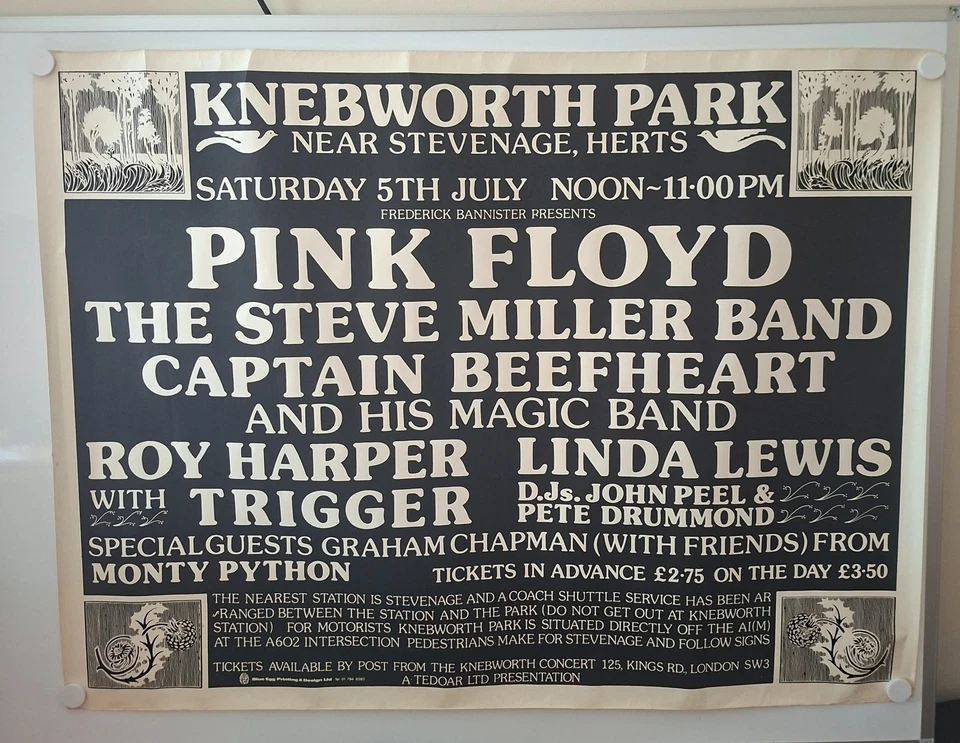 Pink Floyd Rare Original Large 1st Print July 1975 Knebworth Park Poster - Image 2 of 4
