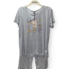 Peanuts Snoopy Woodstock 3 Piece Pajama Set Grey Pink Halloween Large NWT