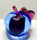 VTG Murano Blue & Cranberry Hand Blown Art Glass Apple Bookend Paper Weight