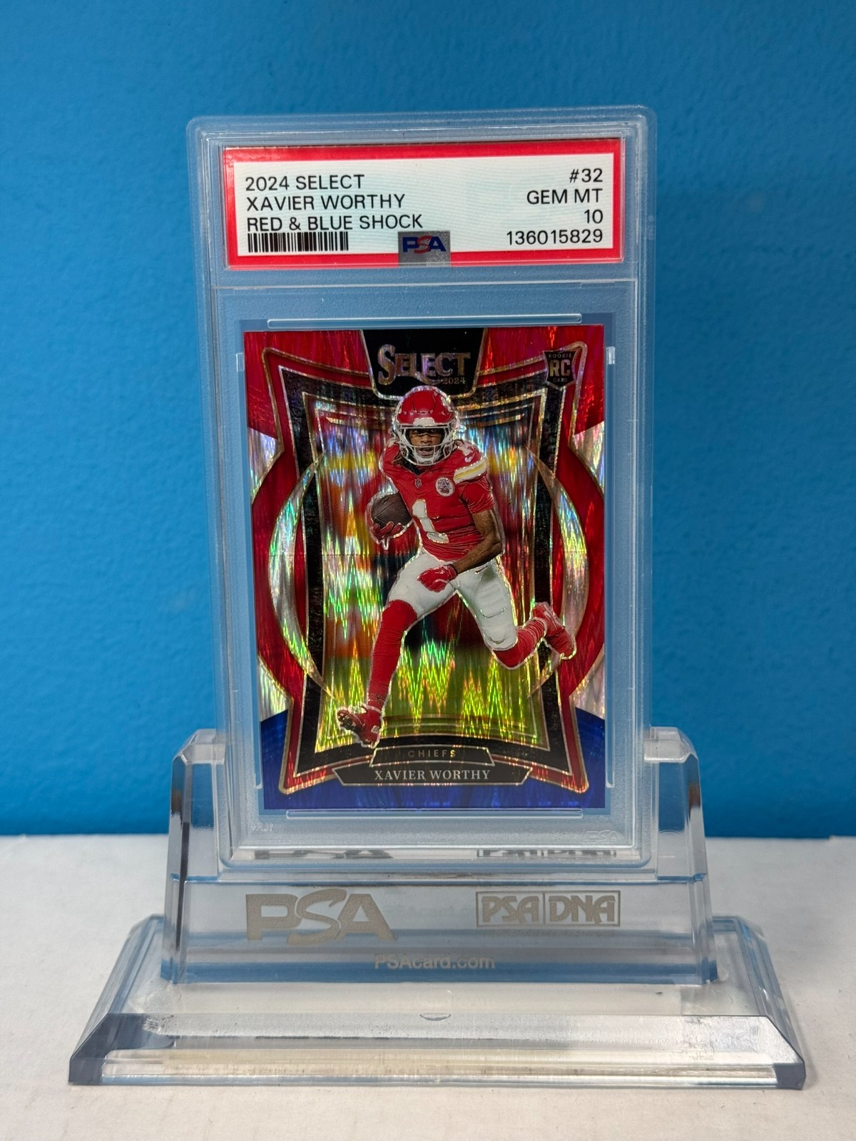 2024 Select Xavier Worthy Concourse  #32 Red & Blue Shock Prizm PSA 10