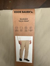 New Eddie Bauer Men's Rainier Tech Pants Water Repellant Tan, 38x34