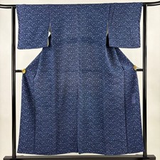JAPANESE KIMONO FINE PATTERN NAVY BLUE 153cm 5 ft 0 in PURE SILK BB7496