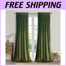 Moss Green Velvet Window Curtains - Room Darkening, 2 Pack